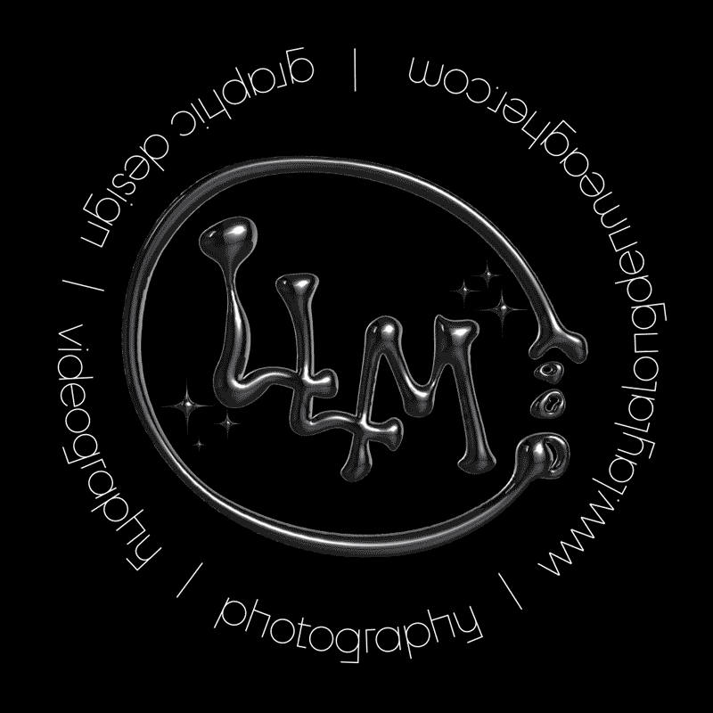LLM Spinning Logo, with photography, videography, graphic design and www.laylalongdenmeagher.com rotating around clockwise